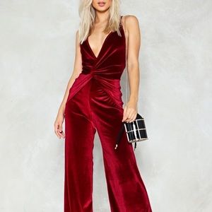 Nasty Gal Knot Front Velvet Jumpsuit